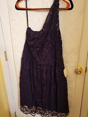 Tevolio One-Shoulder Lace Dress in Deep Purple